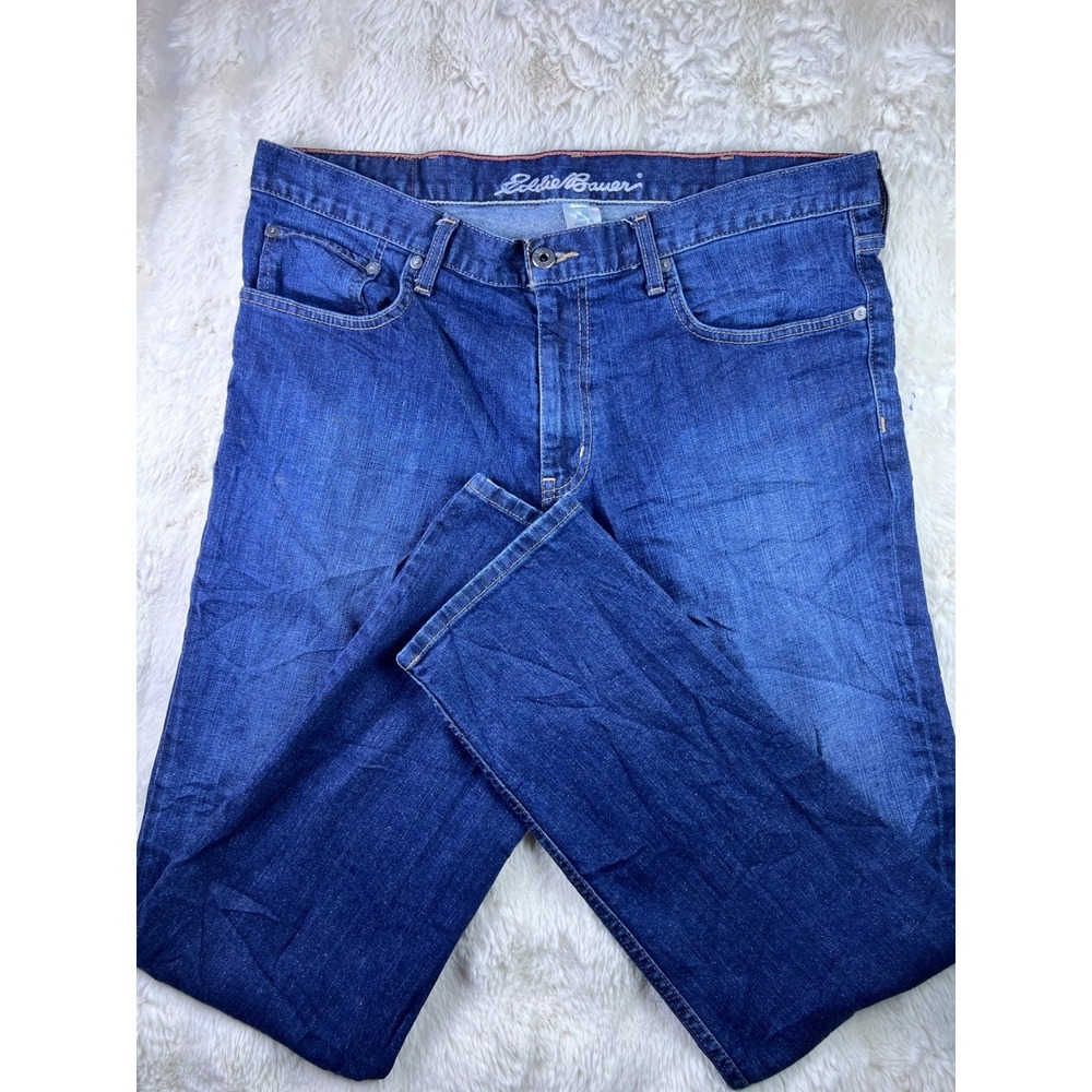 Eddie Bauer Mens Slim Fit Jeans 36x32 Blue Denim Indigo Five Pocket Pants. A26